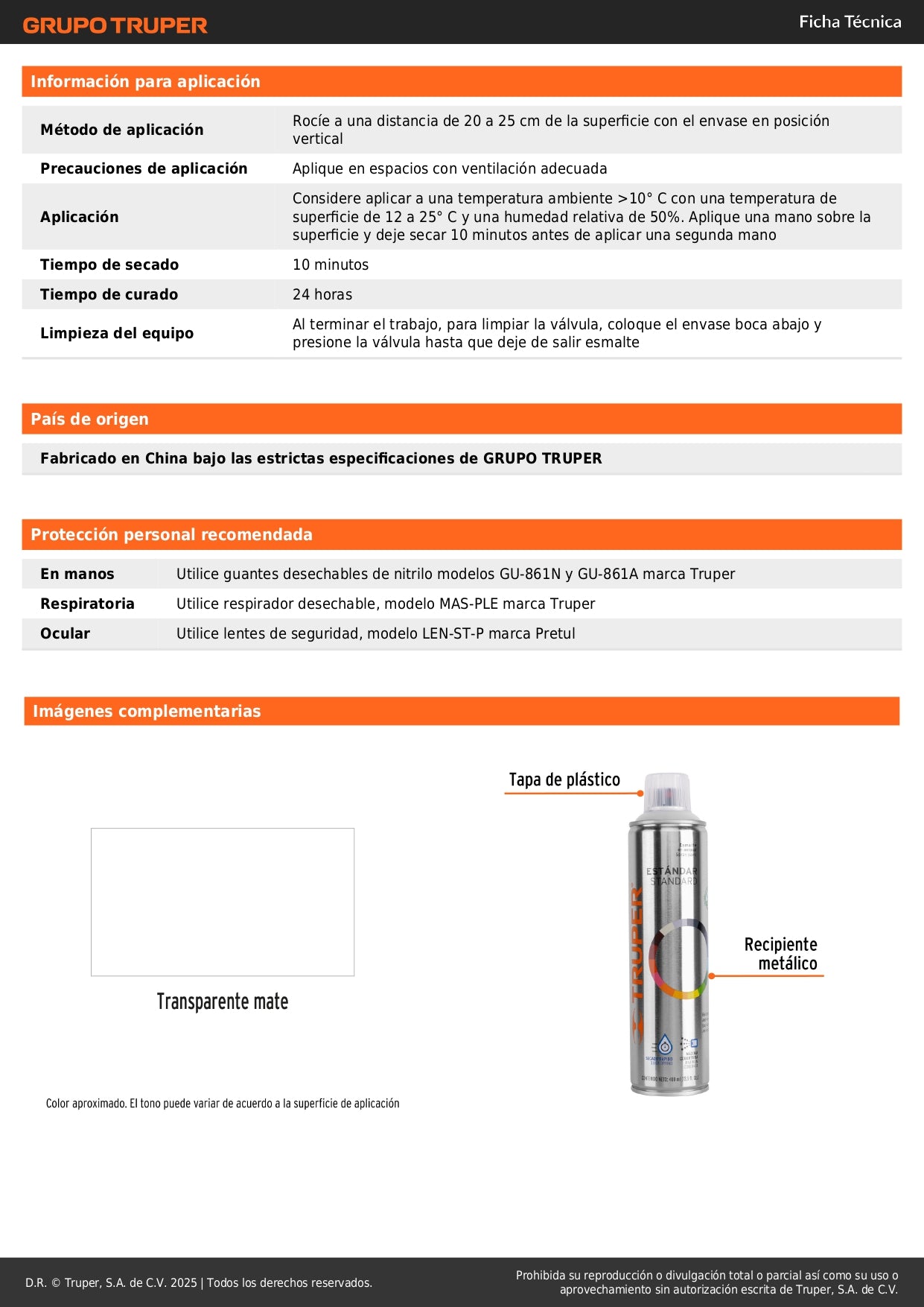 Pintura Aerosol Transparente Mate 400ml PA-TRM - Anticorrosión Secado Rápido Metal Plástico Madera