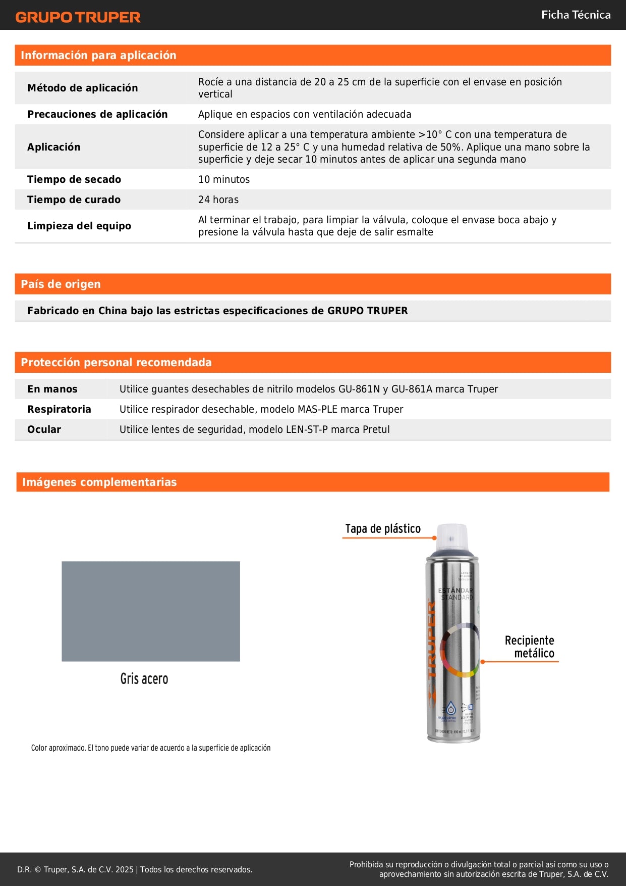 Pintura Aerosol Gris Acero PA-GA 400ml - Anticorrosión Secado Rápido para Metal Madera Plástico - Solución Profesional Decorativa