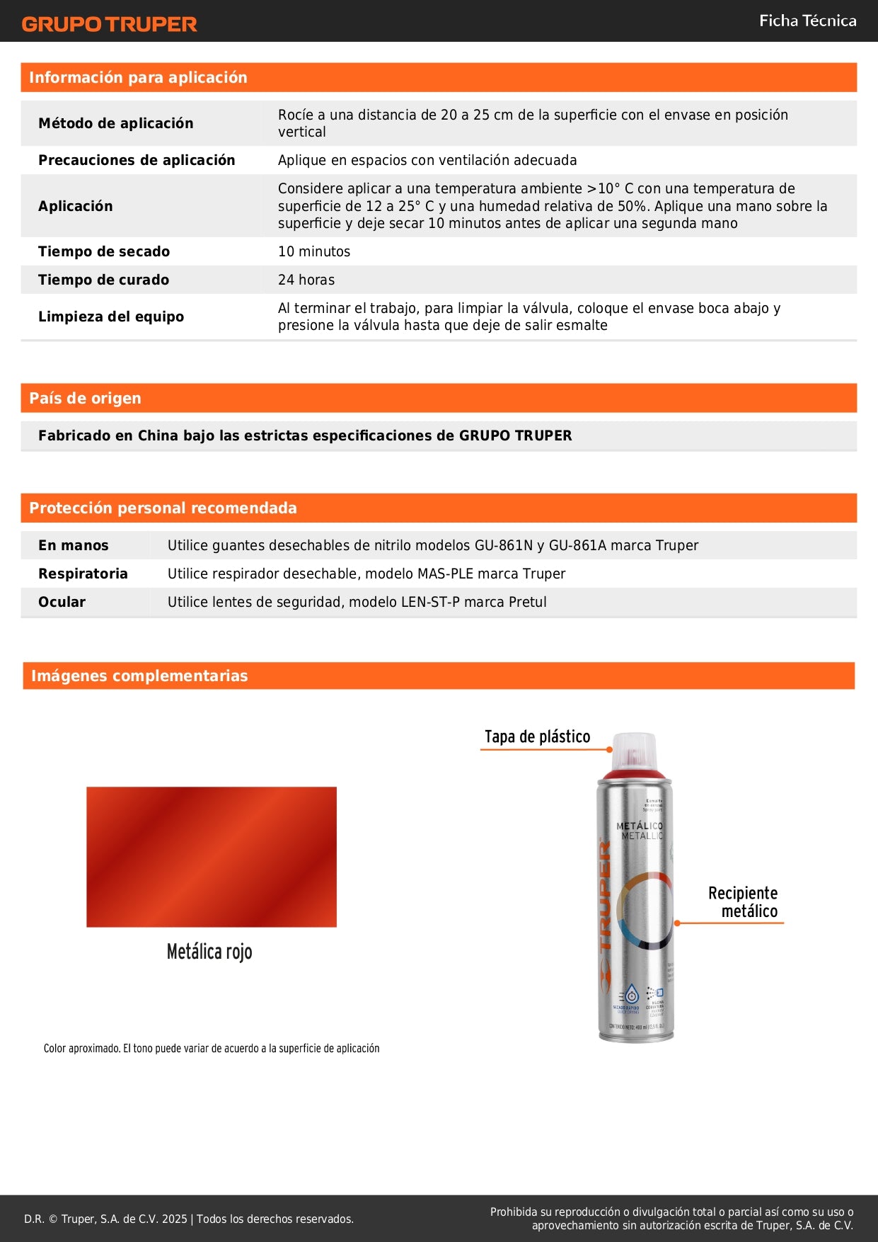 Pintura Aerosol Rojo Metálico PAM-RO 400ml - Anticorrosión Secado Rápido para Metal Madera Plástico