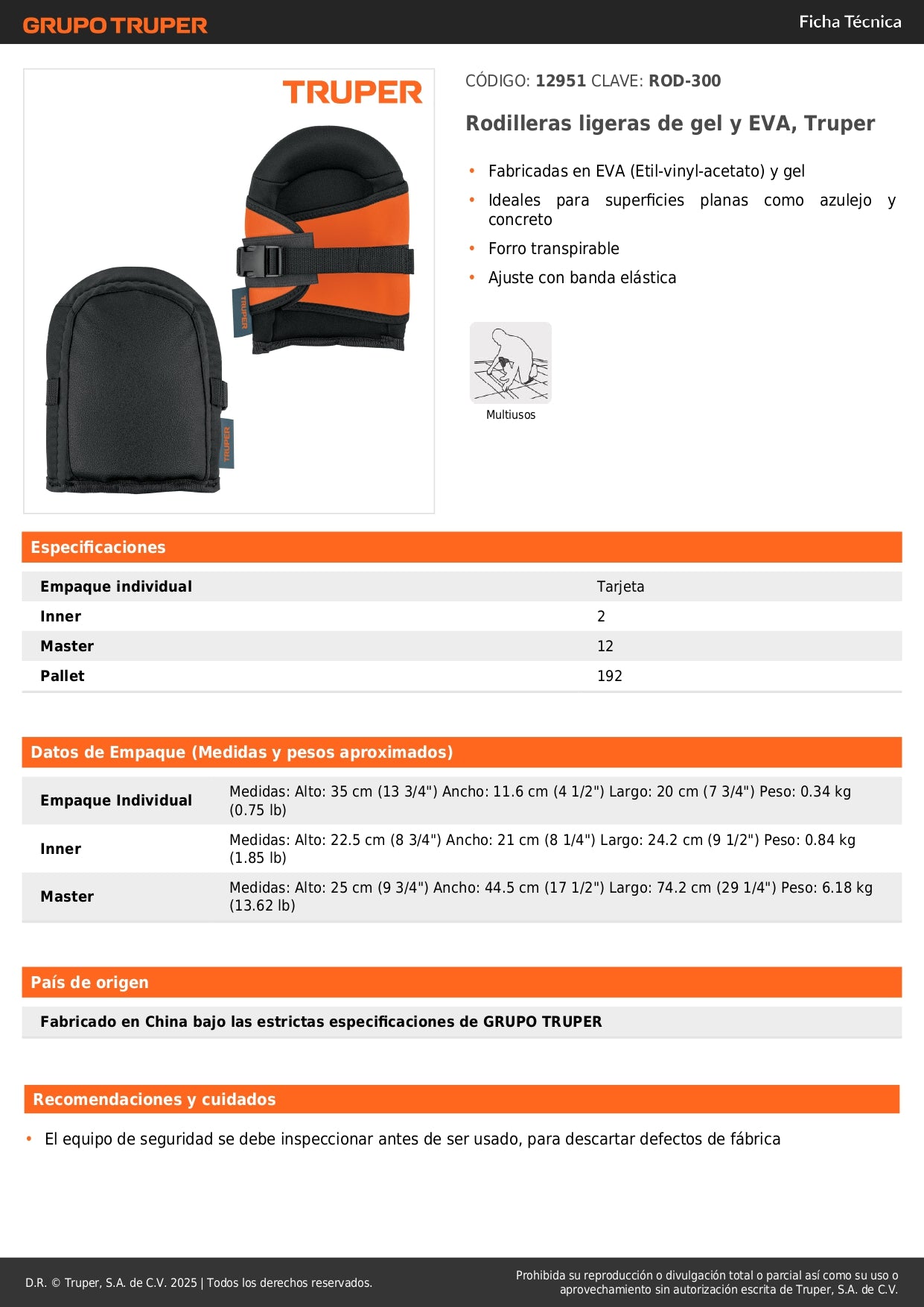 Rodilleras Ergonómicas Truper ROD-300 con Gel y EVA - Protección Profesional para Trabajo en Pisos Duros - Transpirables y Ajustables