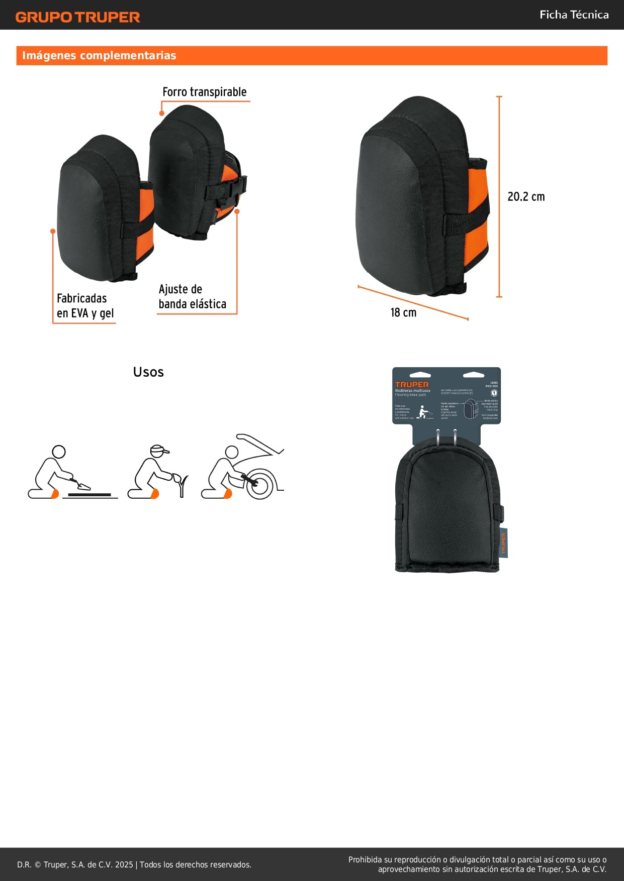 Rodilleras Ergonómicas Truper ROD-300 con Gel y EVA - Protección Profesional para Trabajo en Pisos Duros - Transpirables y Ajustables