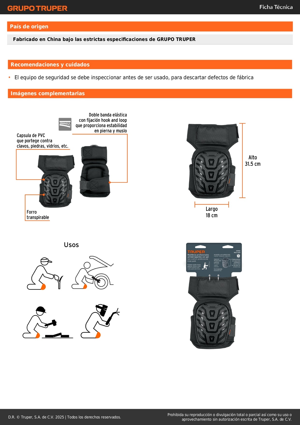 Rodilleras Profesionales Truper ROD-500 con Gel y EVA Antideslizantes - Protección Total contra Clavos, Piedras y Vidrios para Trabajo Pesado - Diseño Ergonómico con Correa de Muslo y Forro Transpirable