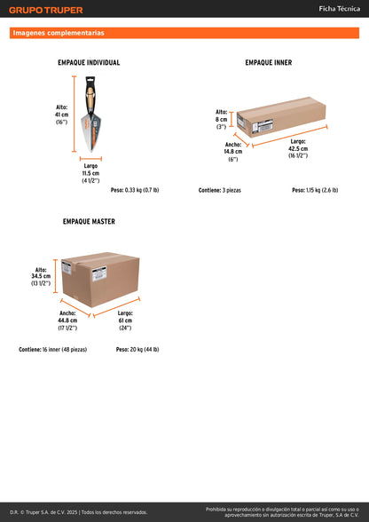 Cuchara de Albañil 9" Forjada TRUPER CT-9 - Acero Templado para Aplicación Perfecta de Mortero y Cemento en Construcción