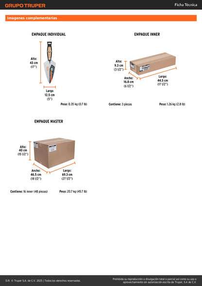 Cuchara de Albañil 10" Forjada TRUPER CT-10 - Acero Templado Resistente para Aplicación Profesional de Mortero y Cemento en Construcción