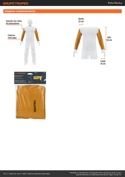 Mangas de Carnaza para Soldar Truper PROSO-2 - Protección Profesional Contra Chispas y Calor con Costuras Reforzadas