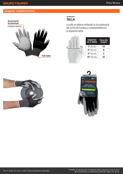 Guantes de Nylon con Recubrimiento Poliuretano TRUPER GU-111 - Máxima Destreza y Sensibilidad para Manejo Preciso de Piezas Pequeñas