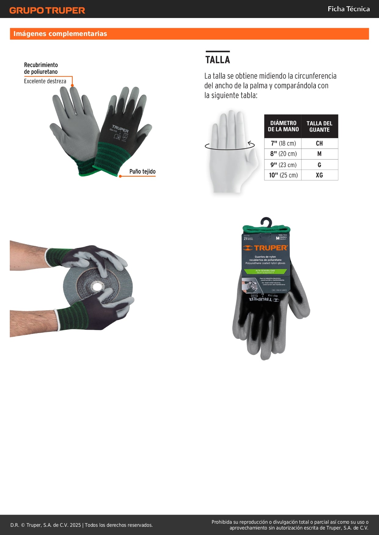 Guantes de Trabajo TRUPER GU-112 Nylon con Recubrimiento Poliuretano Talla M - Máxima Destreza y Sensibilidad para Manejo de Piezas Pequeñas