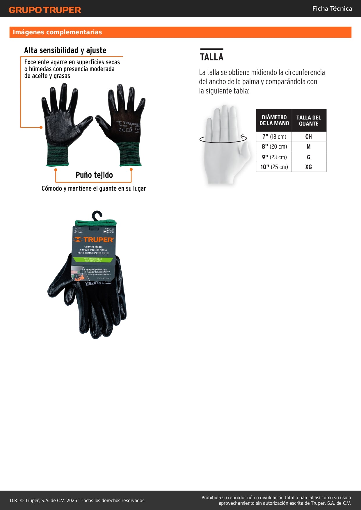 Guantes de Seguridad Industrial Nitrilo TRUPER GU-122 - Protección Antideslizante para Trabajo Húmedo y Seco Talla M