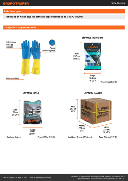 Guantes de Látex Reforzados TRUPER GU-331 - Protección Química Antiderrapante para Limpieza Industrial y Doméstica