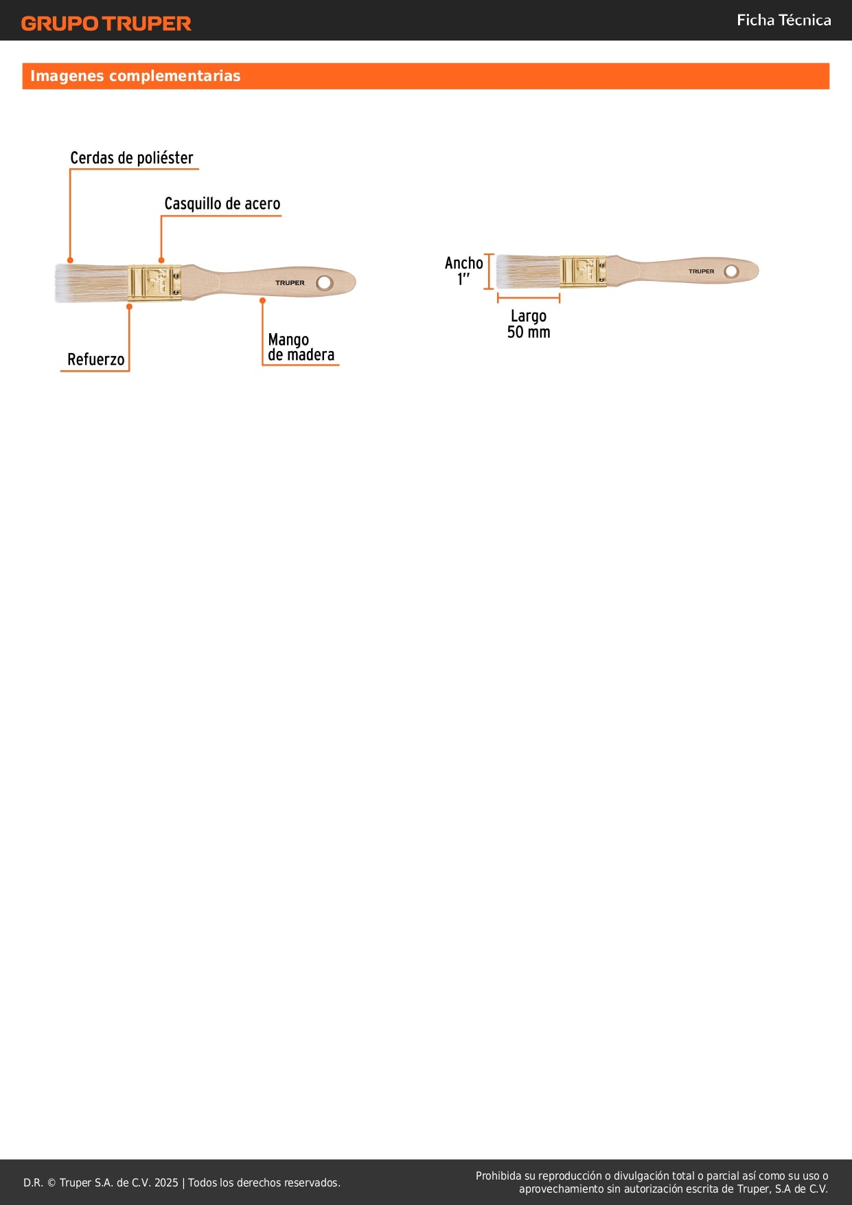 Brocha Profesional Cerdas Sintéticas 1 Pulgada BRT-1S - Acabado Extrafino para Pintura en Madera, Concreto y Metal - Mango de Madera con Corte Recto - Solución Perfecta para Pintores Profesionales y Bricolaje