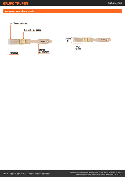Brocha Profesional Cerdas Sintéticas 1 Pulgada BRT-1S - Acabado Extrafino para Pintura en Madera, Concreto y Metal - Mango de Madera con Corte Recto - Solución Perfecta para Pintores Profesionales y Bricolaje