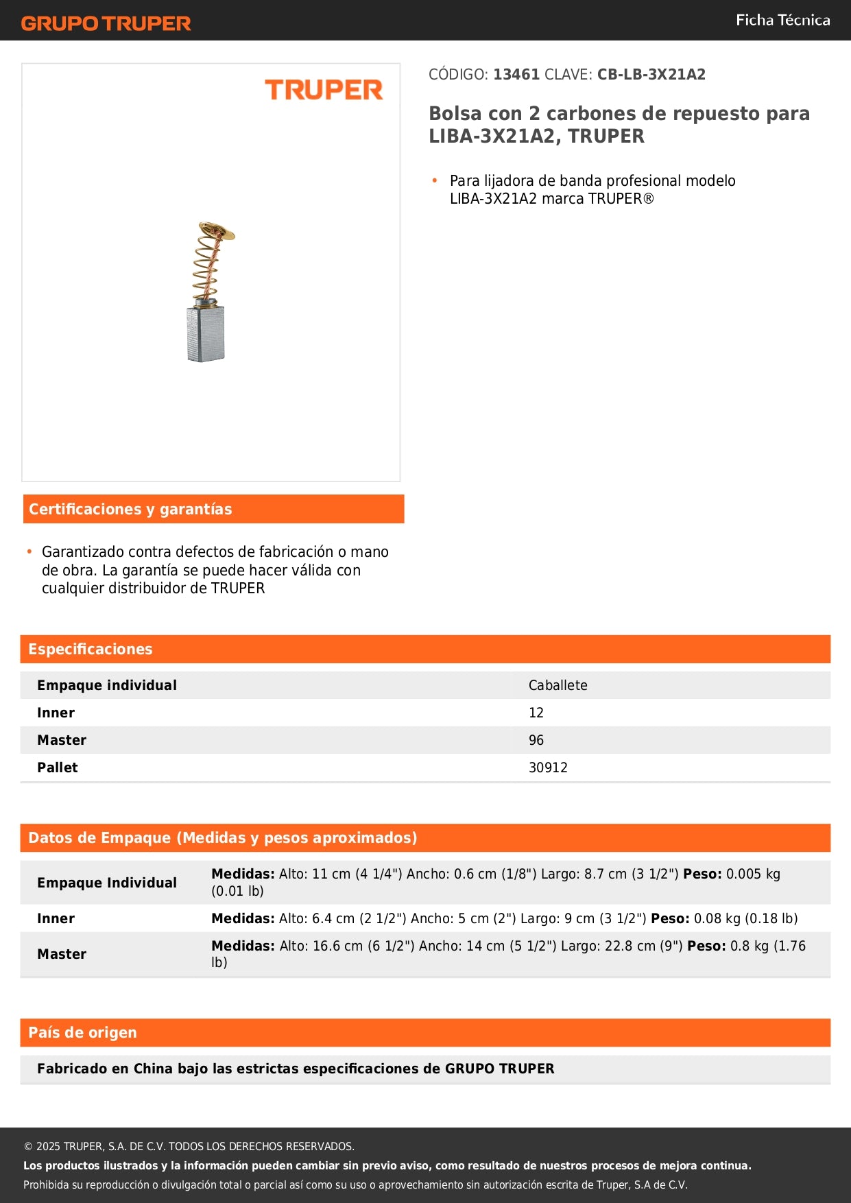 Bolsa con 2 carbones de repuesto para LIBA-3X21A2, TRUPER