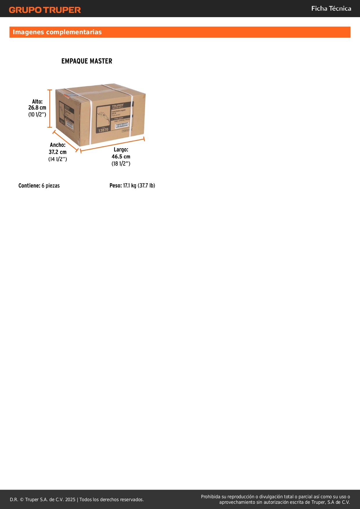 Esmeriladora Angular 4-1/2" 850W TRUPER INDUSTRIAL - Corta y Esmerila Acero, Ladrillo y Piedra con Motor de Alta Durabilidad y Mango Ergonómico Antiderrapante"