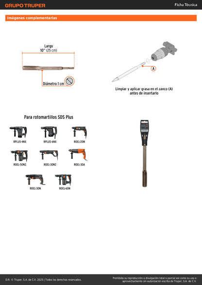 Cincel hueco para acanalado SDS plus 3/4" x 10", Truper