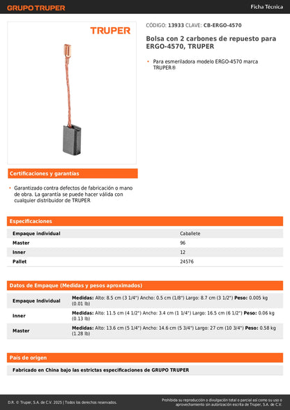 Bolsa con 2 carbones de repuesto para ERGO-4570, TRUPER