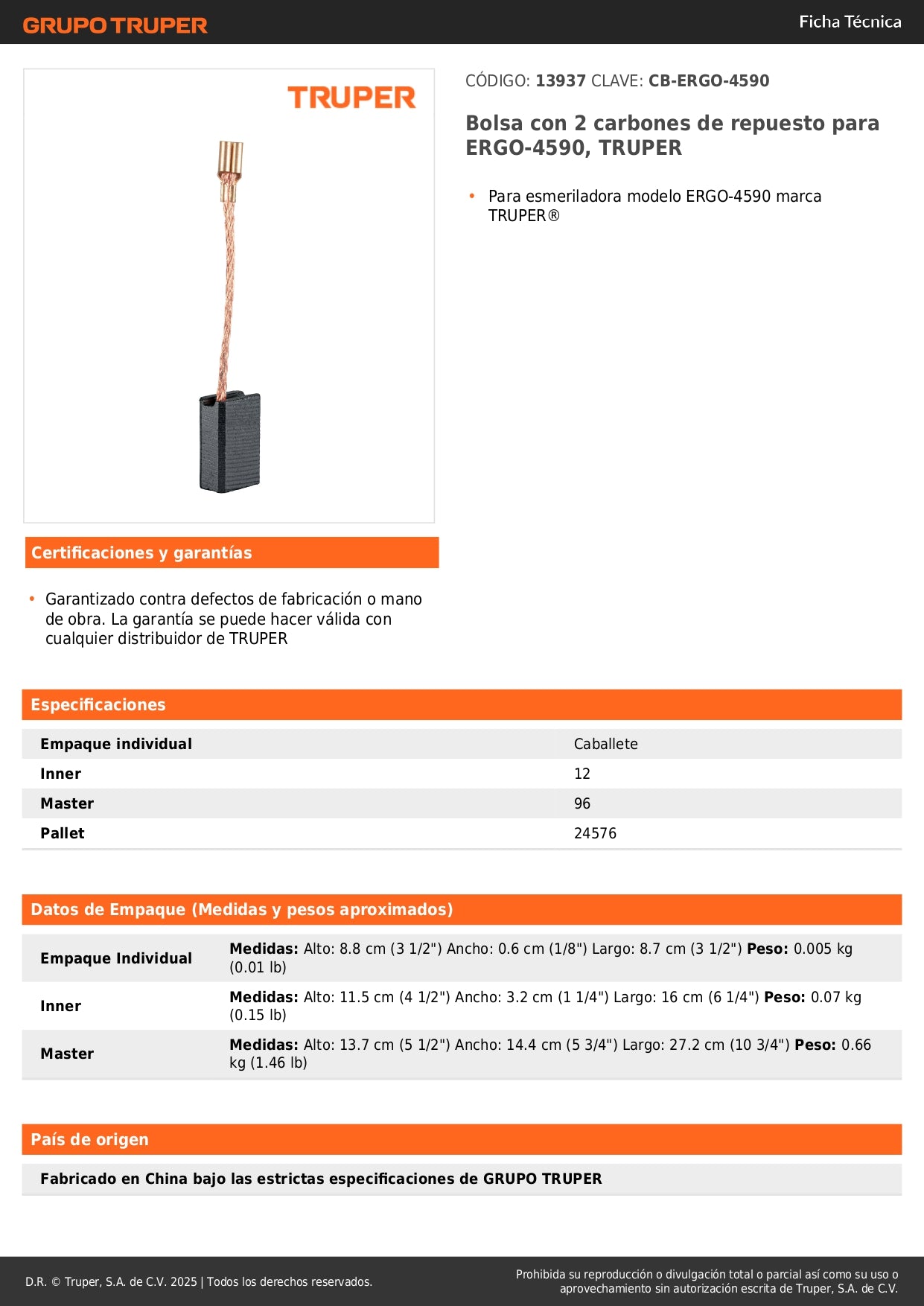 Bolsa con 2 carbones de repuesto para ERGO-4590, TRUPER
