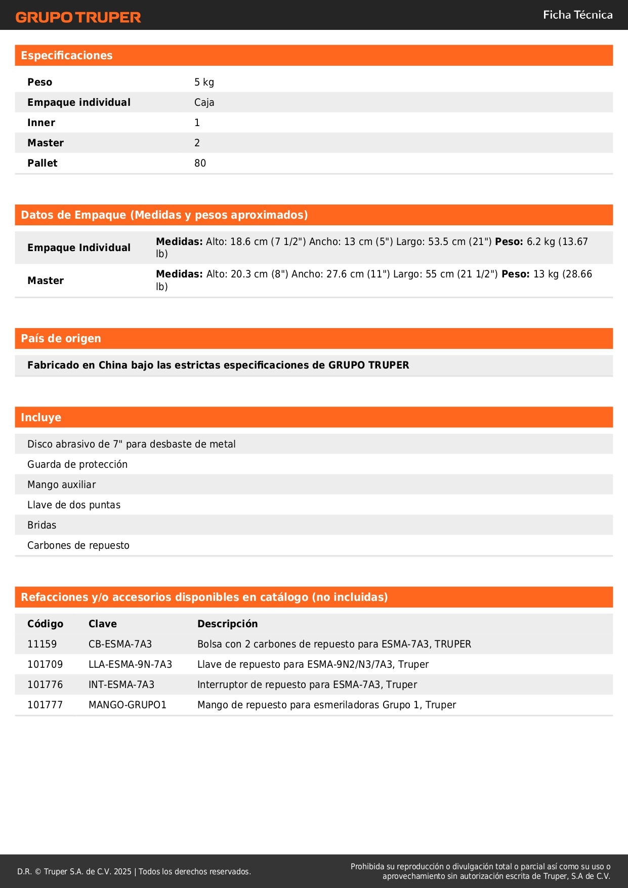 Esmeriladora Angular 7" TRUPER PRO 2200W - Herramienta Industrial para Cortar y Esmerilar Acero, Ladrillo, Azulejo y Piedra - Motor Profesional con Baleros de Bolas y Mango Antiderrapante - Solución Completa para Trabajos de Construcción y Metalurgia