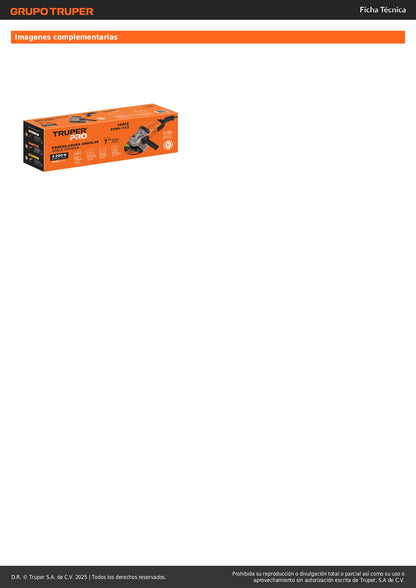 Esmeriladora Angular 7" TRUPER PRO 2200W - Herramienta Industrial para Cortar y Esmerilar Acero, Ladrillo, Azulejo y Piedra - Motor Profesional con Baleros de Bolas y Mango Antiderrapante - Solución Completa para Trabajos de Construcción y Metalurgia
