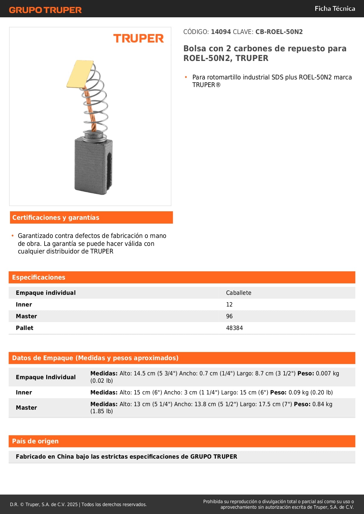 Bolsa con 2 carbones de repuesto para ROEL-50N2, TRUPER
