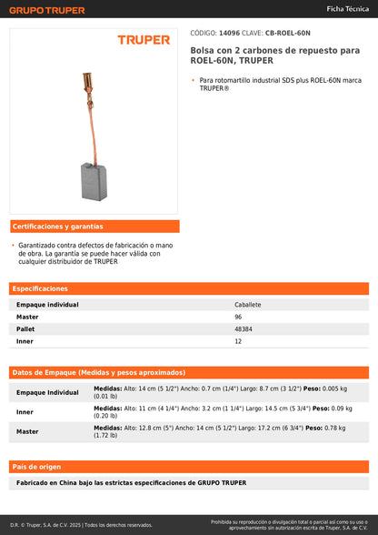 Bolsa con 2 carbones de repuesto para ROEL-60N, TRUPER