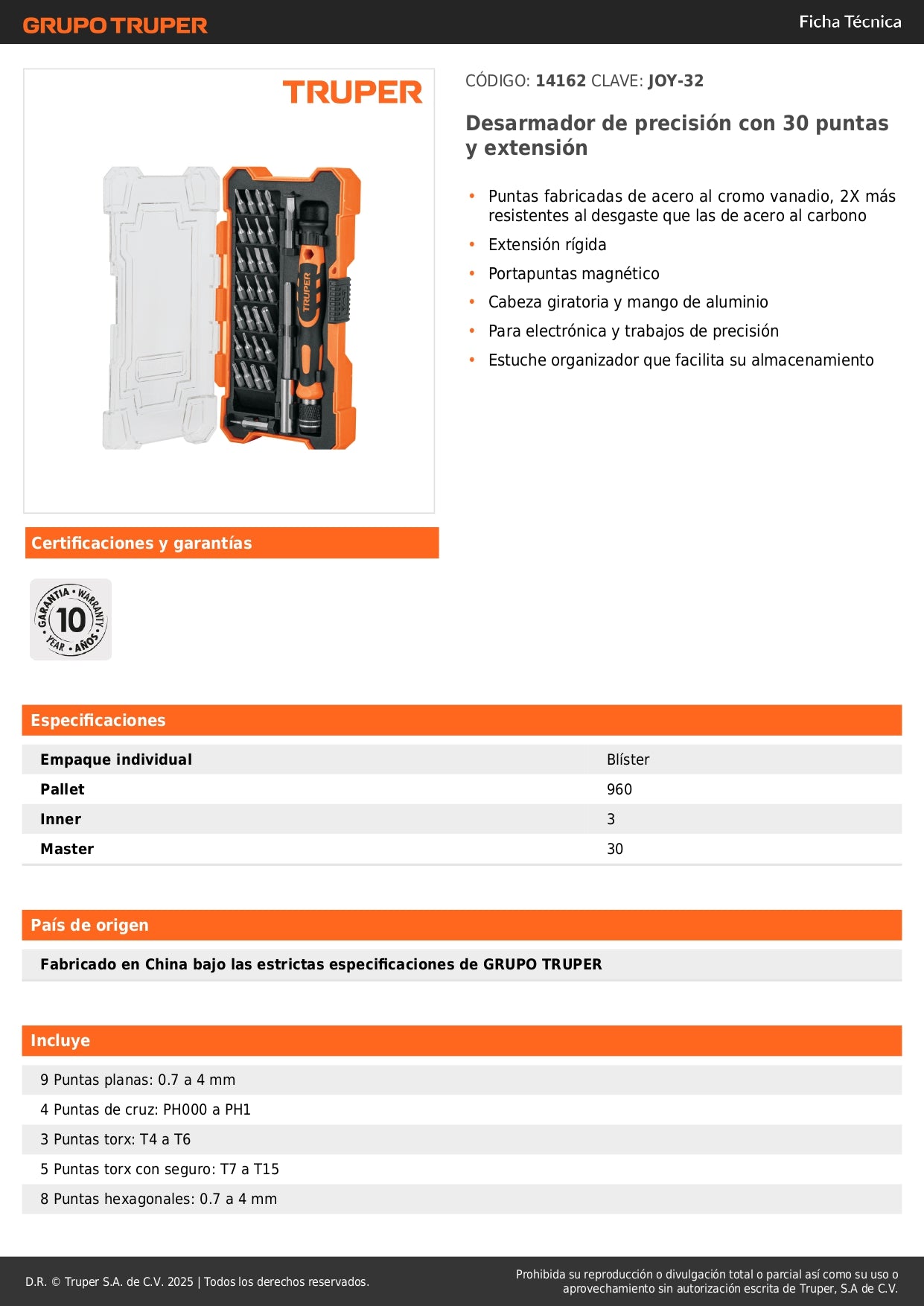 Desarmador de Precisión JOY-32 con 30 Puntas Intercambiables y Extensión - Kit Profesional para Electrónica, Reparación de Celulares y Trabajos de Precisión - Acero Cromo Vanadio 2X Más Resistente