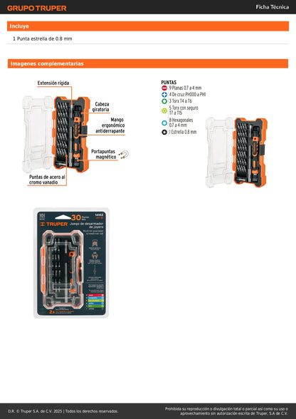 Desarmador de Precisión JOY-32 con 30 Puntas Intercambiables y Extensión - Kit Profesional para Electrónica, Reparación de Celulares y Trabajos de Precisión - Acero Cromo Vanadio 2X Más Resistente