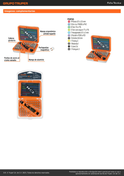 Desarmador de Precisión JOY-43 con 42 Puntas Intercambiables - Kit Profesional para Electrónica y Reparaciones de Precisión