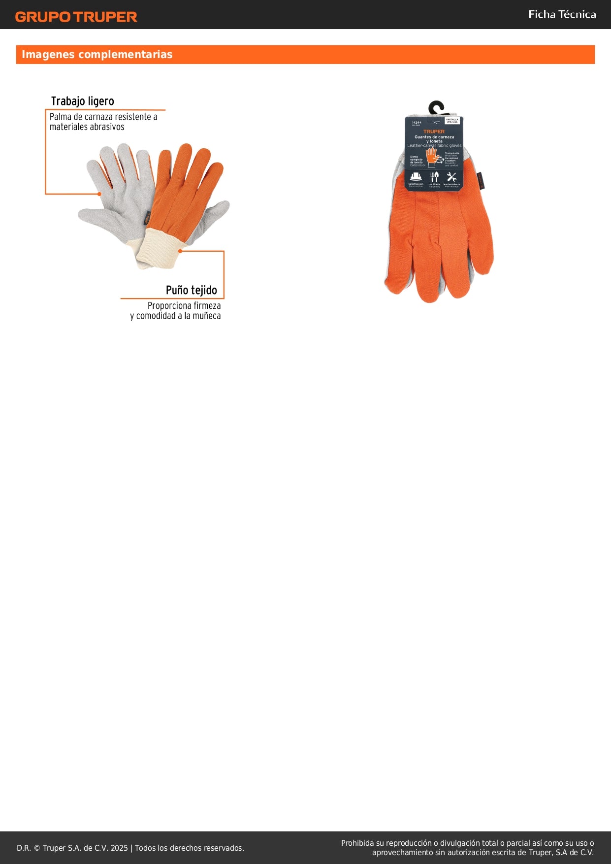 Guantes de Carnaza y Loneta TRUPER GU-265 - Protección Profesional para Construcción, Jardinería y Mantenimiento - Resistentes y Transpirables