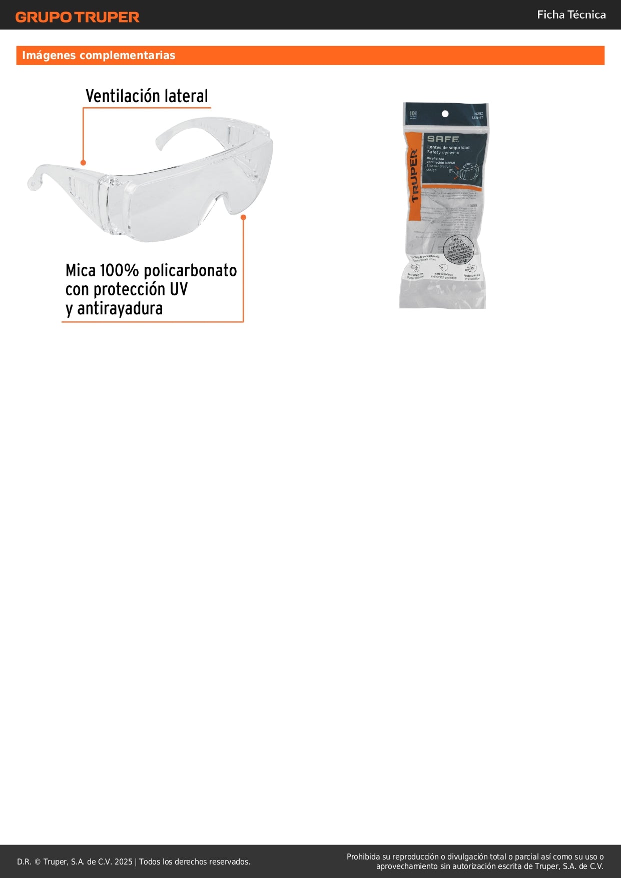 Lentes de Seguridad Transparentes Truper Safe LEN-ST - Protección UV Antirayadura para Industria, Construcción y Taller - Policarbonato Resistente