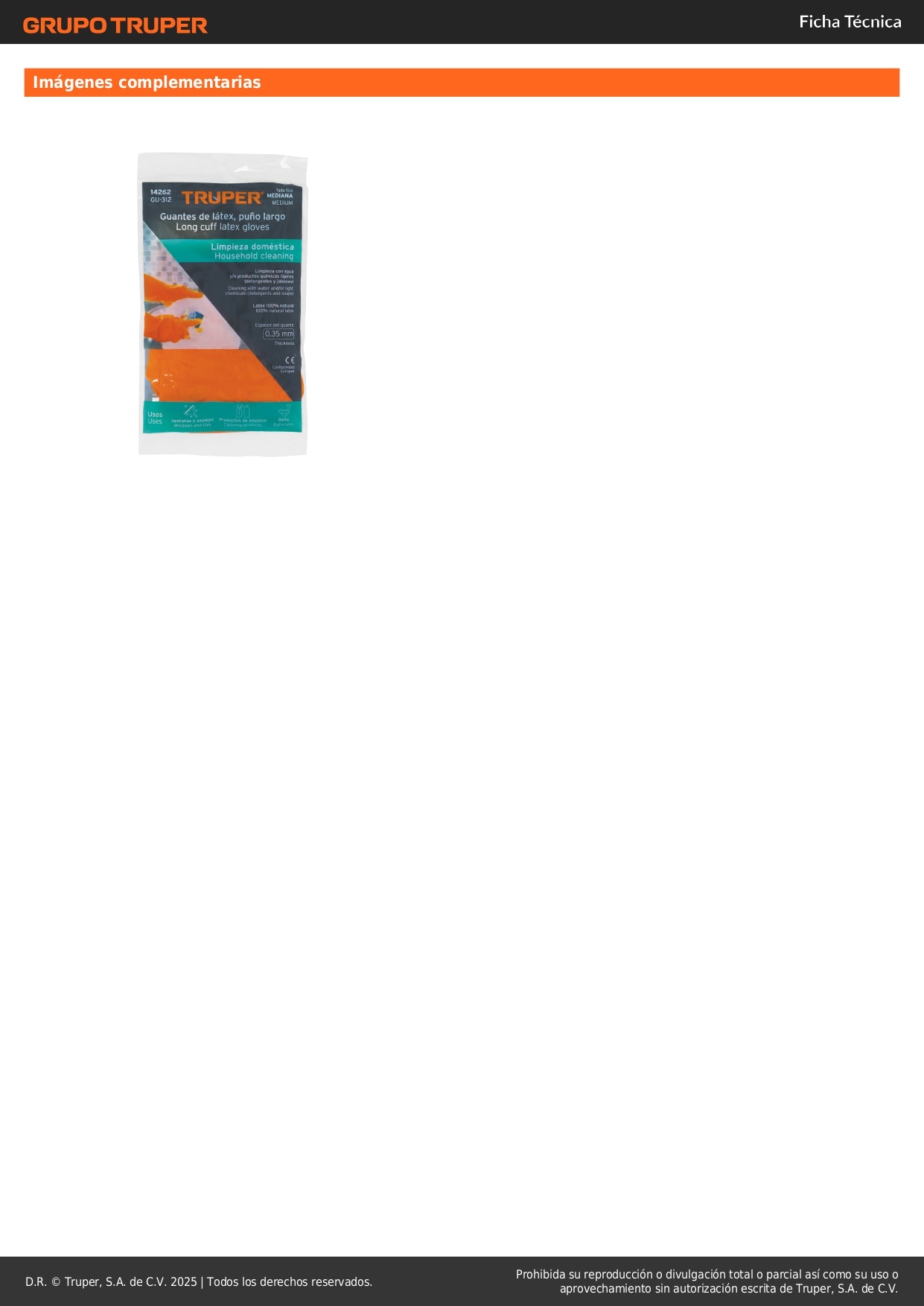 Guantes de Látex TRUPER GU-312 Talla M - Protección Antiderrapante para Limpieza con Químicos