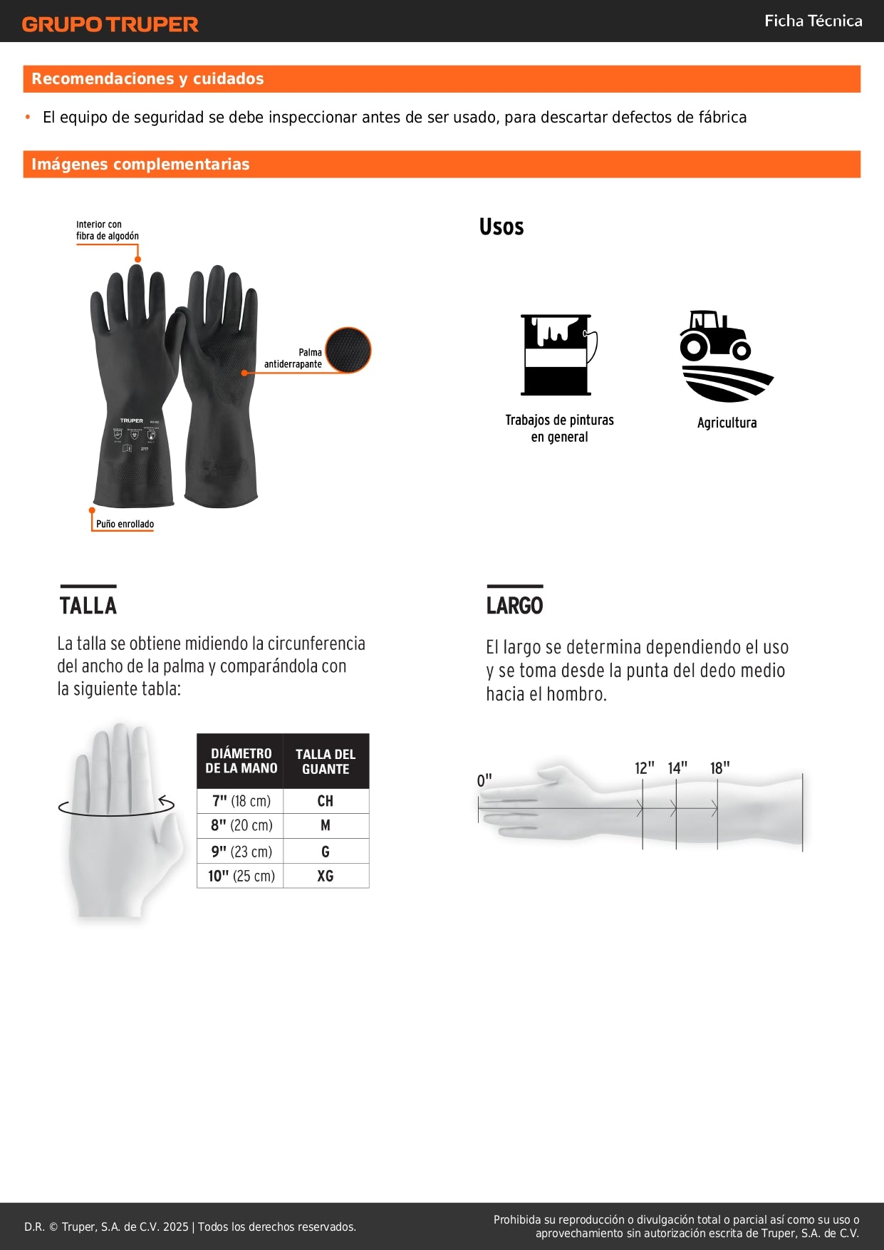 Guantes de Látex TRUPER GU-352 Antiderrapantes para Pintor - Protección Química Profesional Talla M