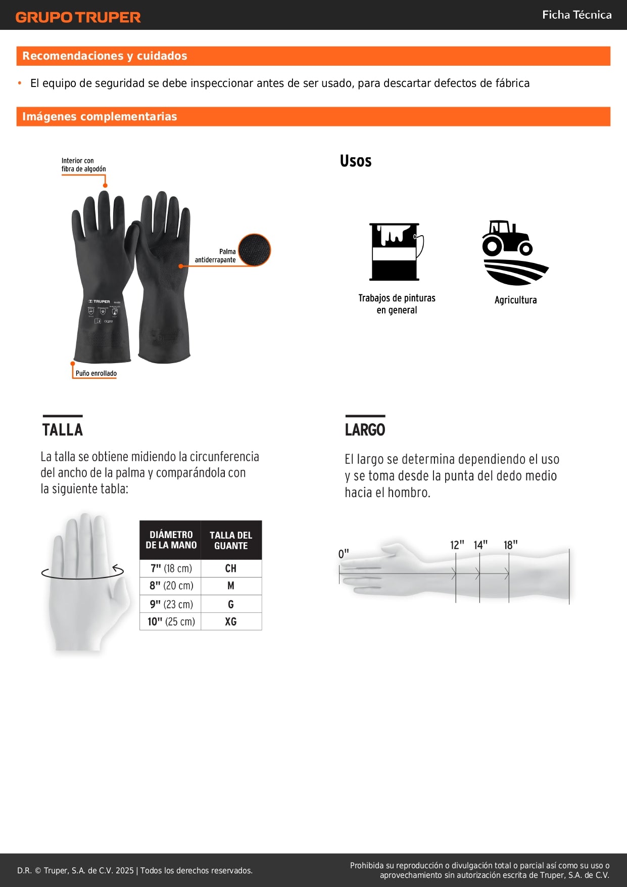 Guantes de Látex TRUPER GU-353 - Protección Química Antiderrapante para Pintura y Agricultura - Talla G