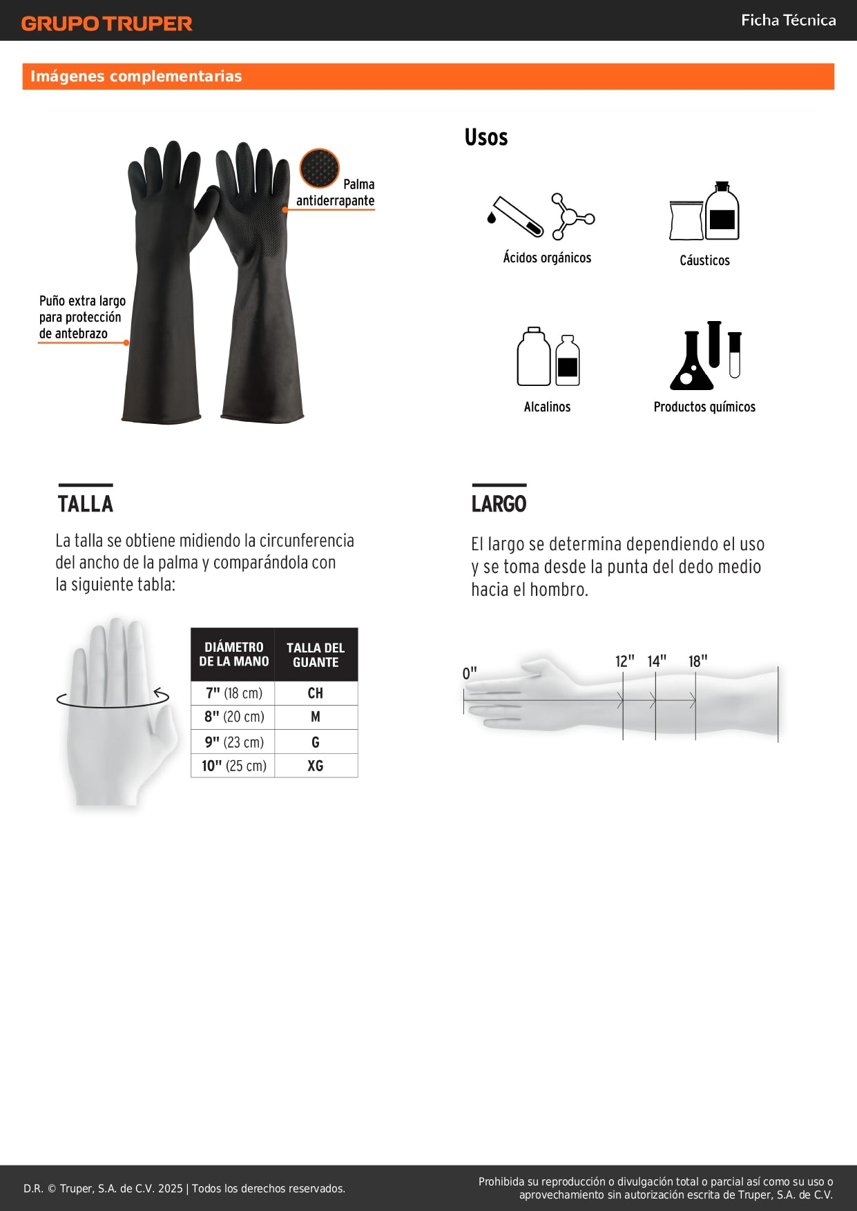 Guantes de Látex Industriales TRUPER GU-323 - Protección Química Antiderrapante con Puños Largos