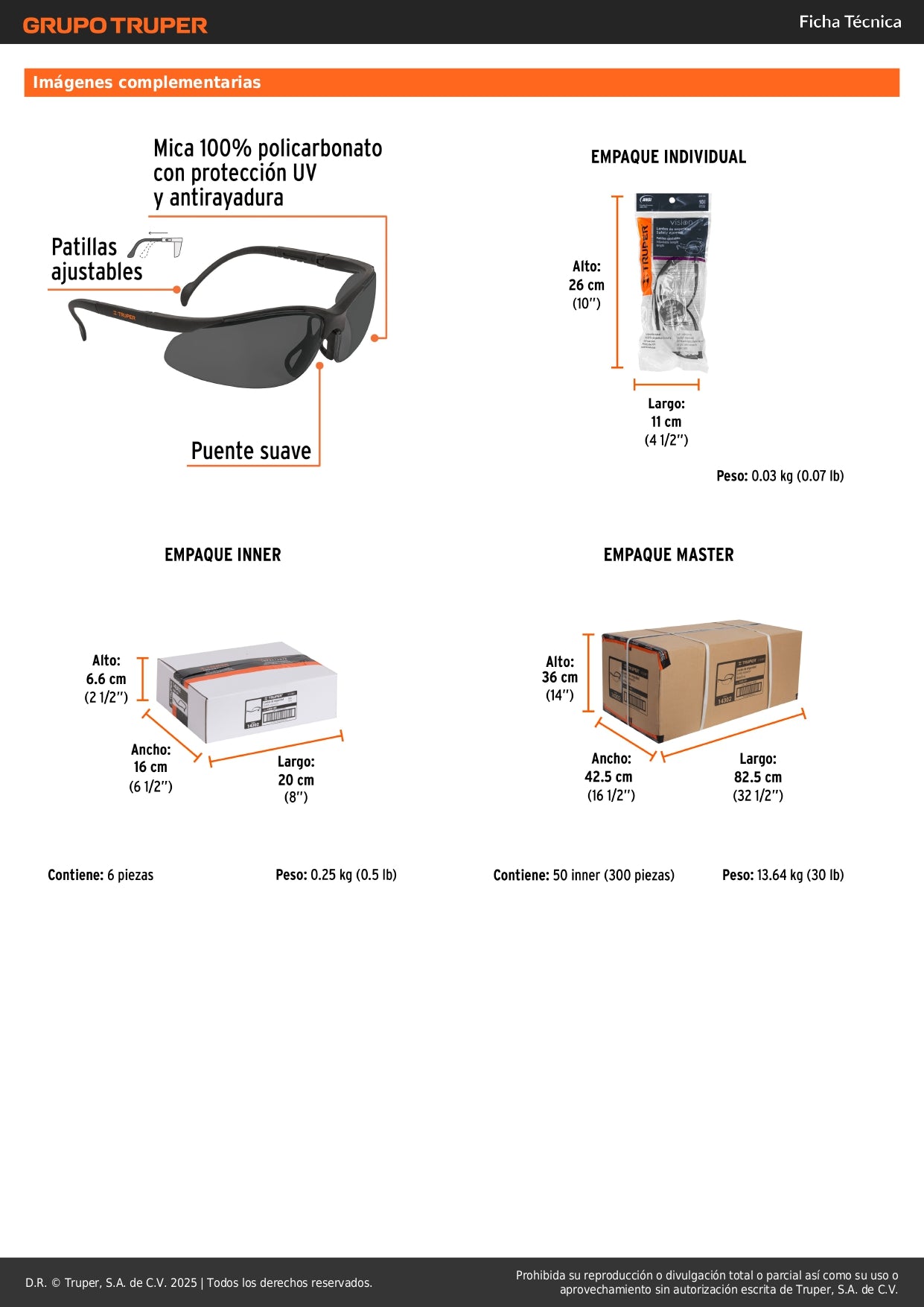 Lentes de Seguridad Grises Truper Vision LEDE-SN - Protección UV Antirayadura para Industria, Construcción y Taller - Policarbonato Resistente