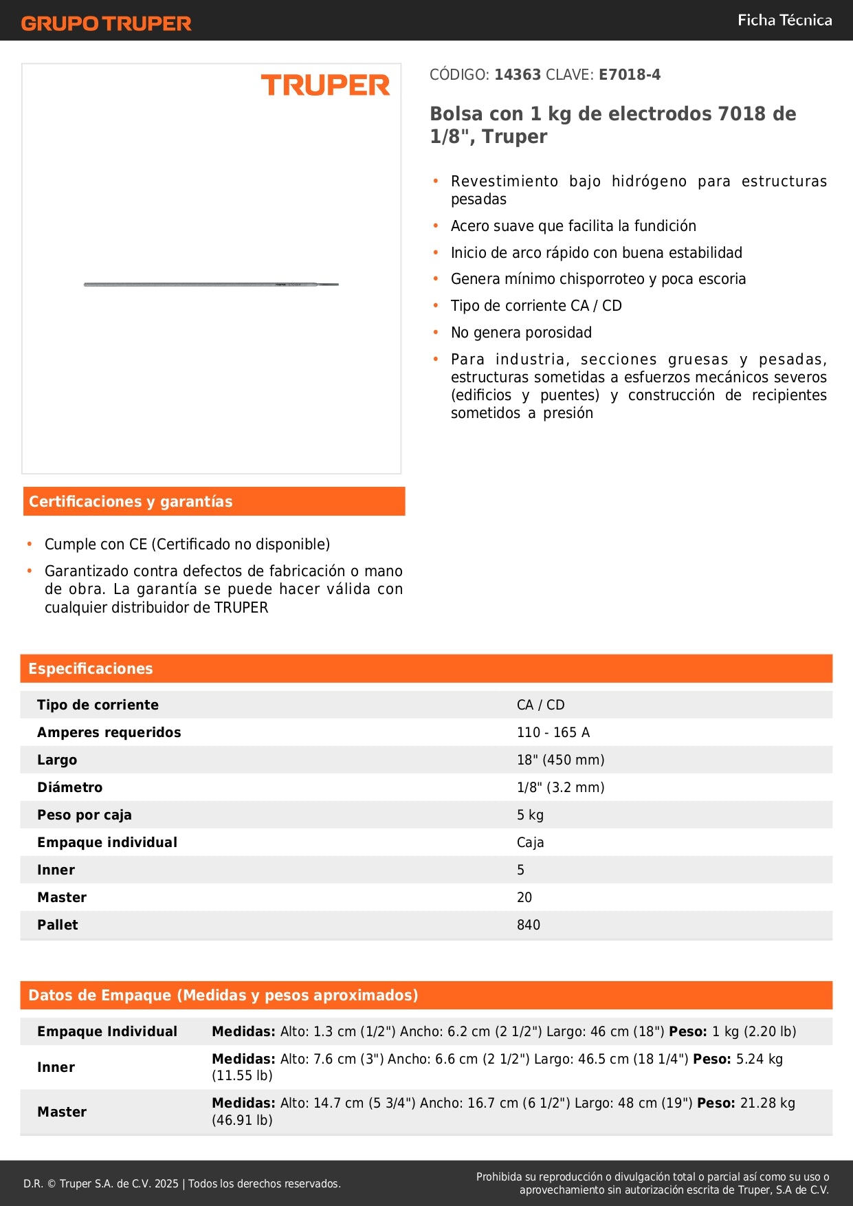 Electrodos de Soldadura 7018 1/8 Pulgada Truper E7018-4 - Soldadura Profesional Bajo Hidrógeno para Estructuras Pesadas y Construcción Industrial - 1kg