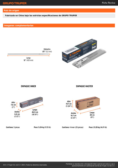 Electrodos de Soldadura 7018 1/8 Pulgada Truper E7018-4 - Soldadura Profesional Bajo Hidrógeno para Estructuras Pesadas y Construcción Industrial - 1kg