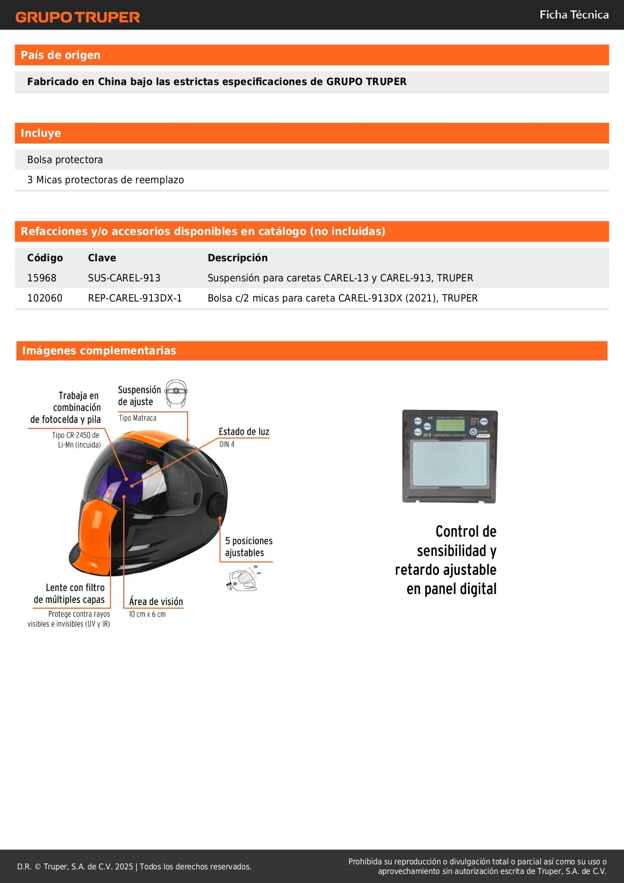 Careta Electrónica Soldadura CAREL-913DX Expert 9-13 Digital - Protección Profesional Anti-Fatiga Ocular