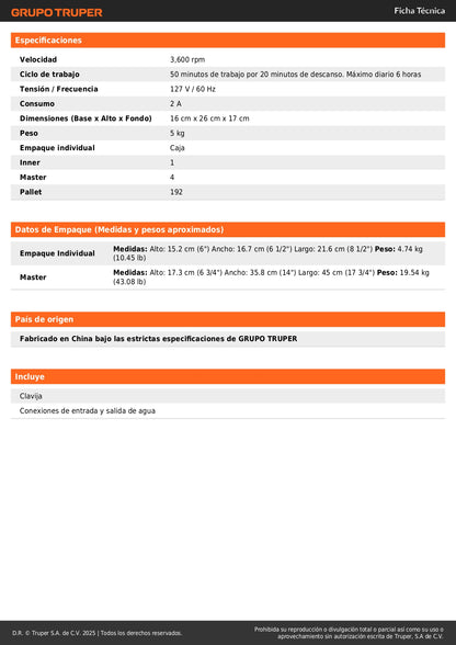 Bomba Presurizadora TRUPER 1/3 HP con Sensor Regulable - Solución Definitiva para Baja Presión de Agua Doméstica - 60 L/min - PRE-1/3