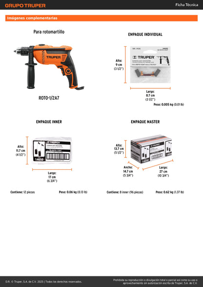 Bolsa con 2 carbones de repuesto para ROTO-1/2A7, TRUPER