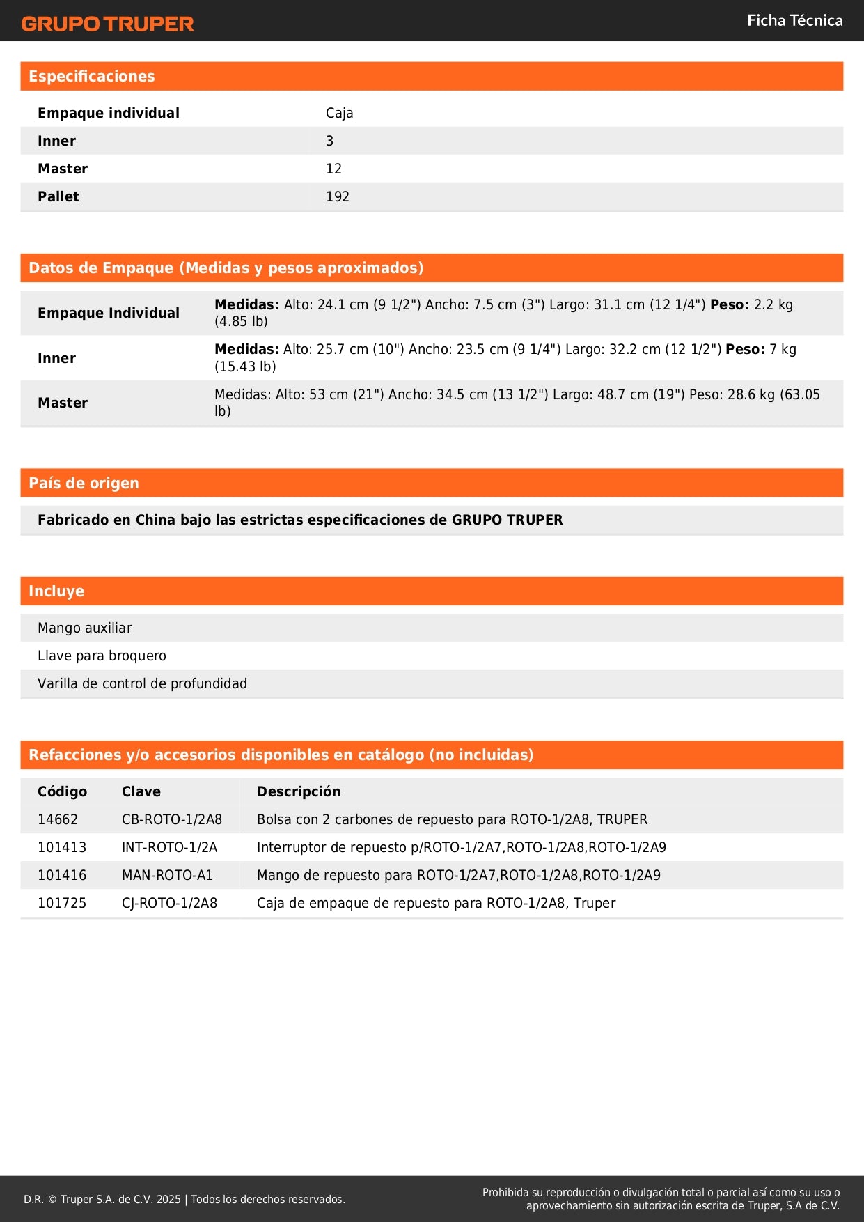 Rotomartillo TRUPER PRO 1/2" 750W - Taladro Percutor Profesional para Concreto, Madera y Metal