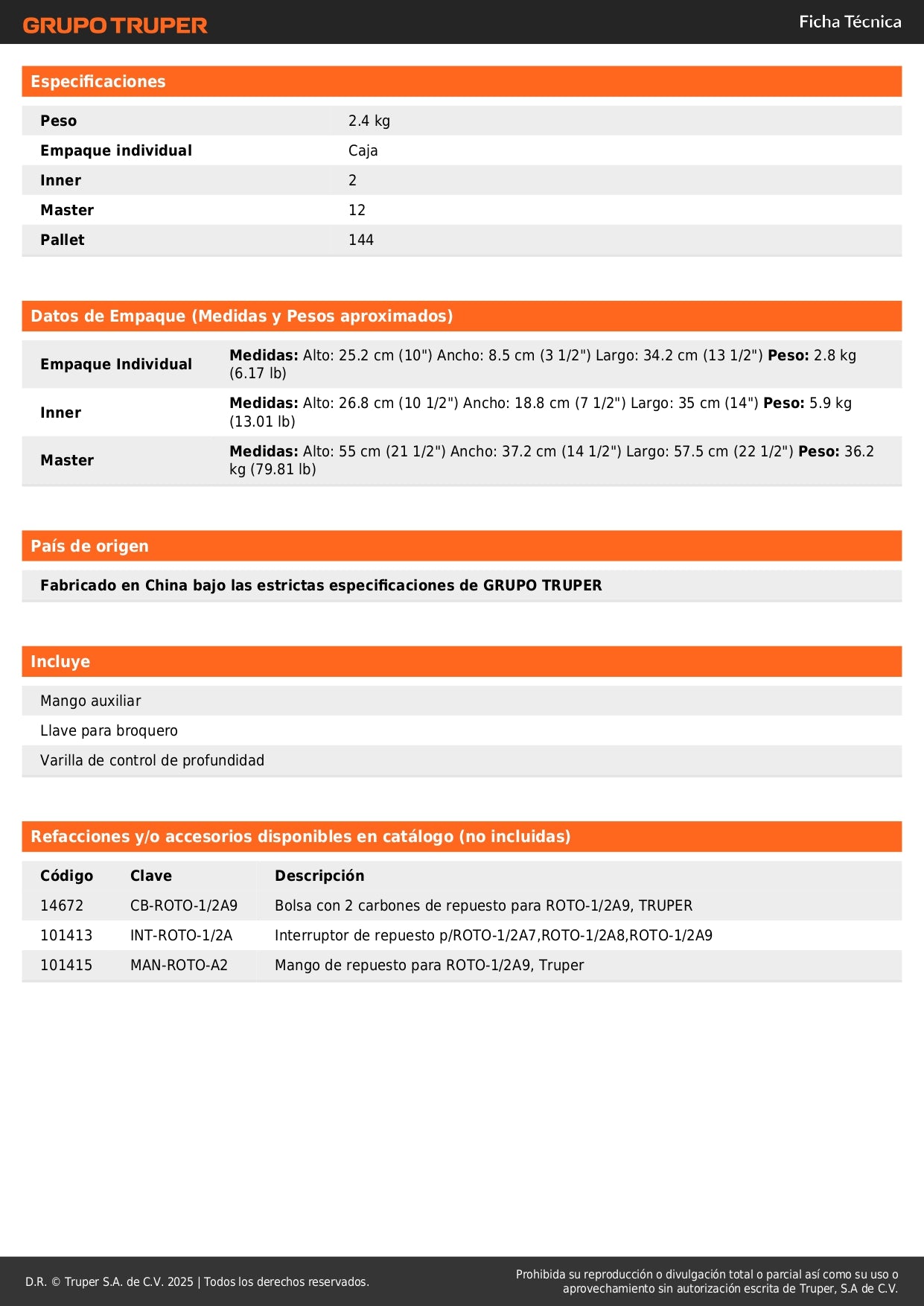 Rotomartillo TRUPER PRO 1/2 Pulgada 850W - Taladro Percutor Profesional con Mango Ergonómico y Selector de Función