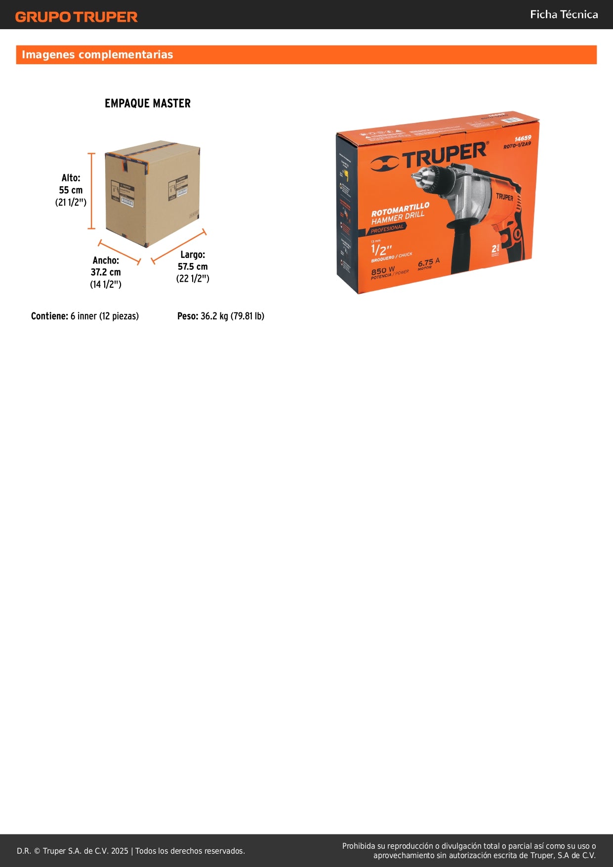 Rotomartillo TRUPER PRO 1/2 Pulgada 850W - Taladro Percutor Profesional con Mango Ergonómico y Selector de Función