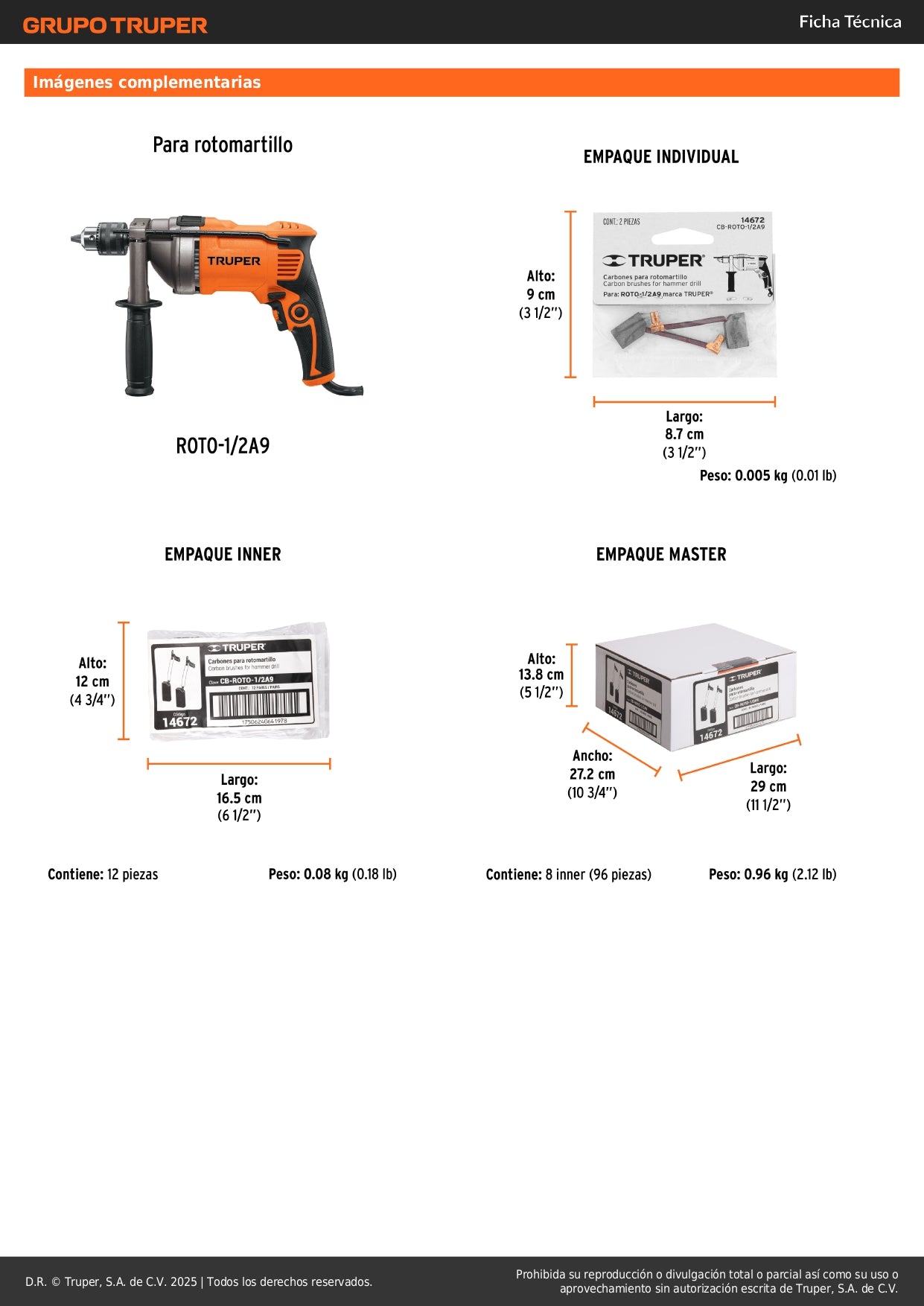 Bolsa con 2 carbones de repuesto para ROTO-1/2A9, TRUPER