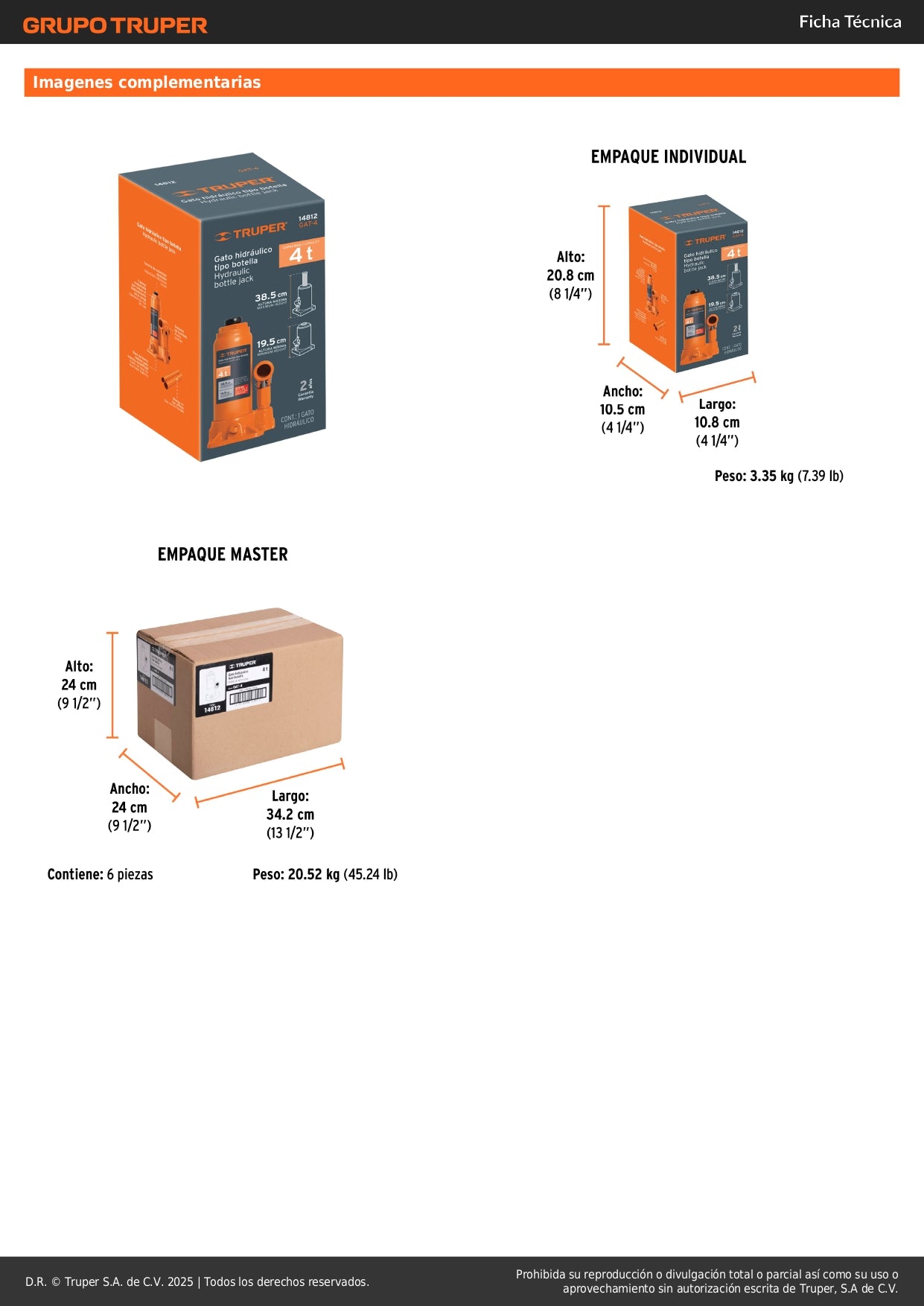 Gato Hidráulico Truper GAT-4 4 Toneladas - Levanta Vehículos Pesados con Seguridad y Estabilidad Máxima