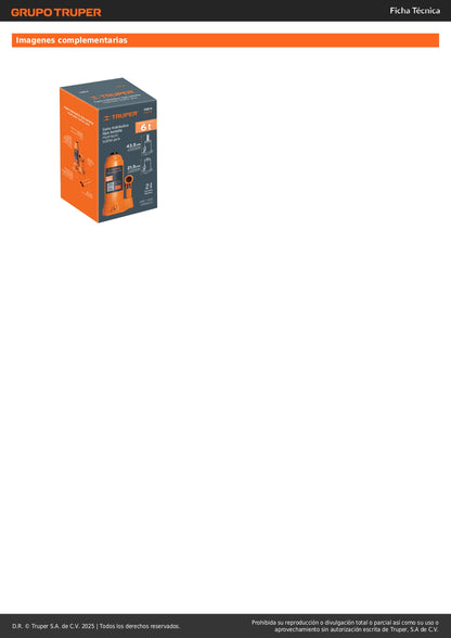 Gato Hidráulico de Botella Truper GAT-6 6 Toneladas - Levanta Vehículos Pesados con Cabeza Antideslizante y Base Estable