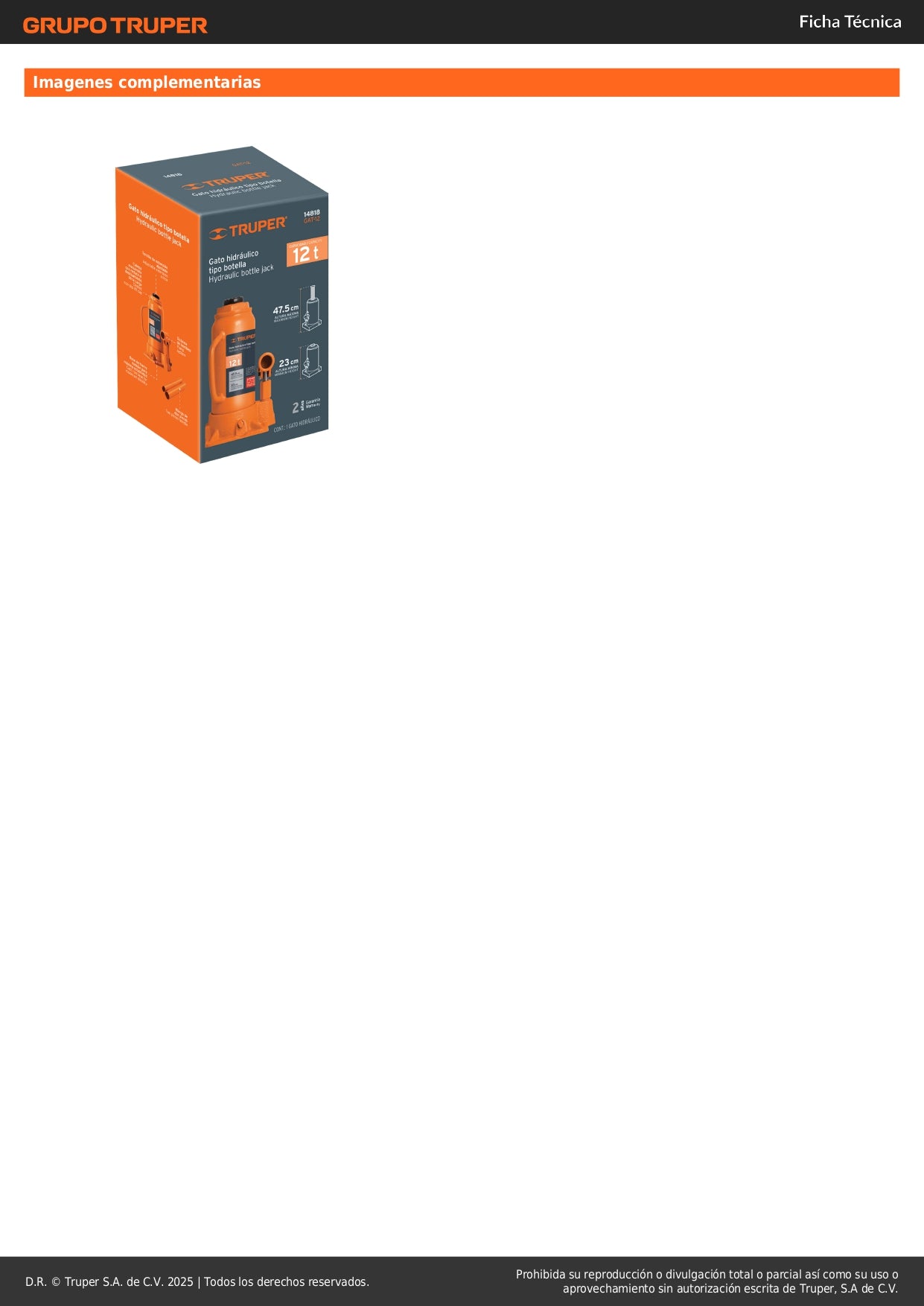 Gato Hidráulico de Botella 12 Ton Truper GAT-12 - Levantamiento Seguro de Vehículos Pesados con Base Estable