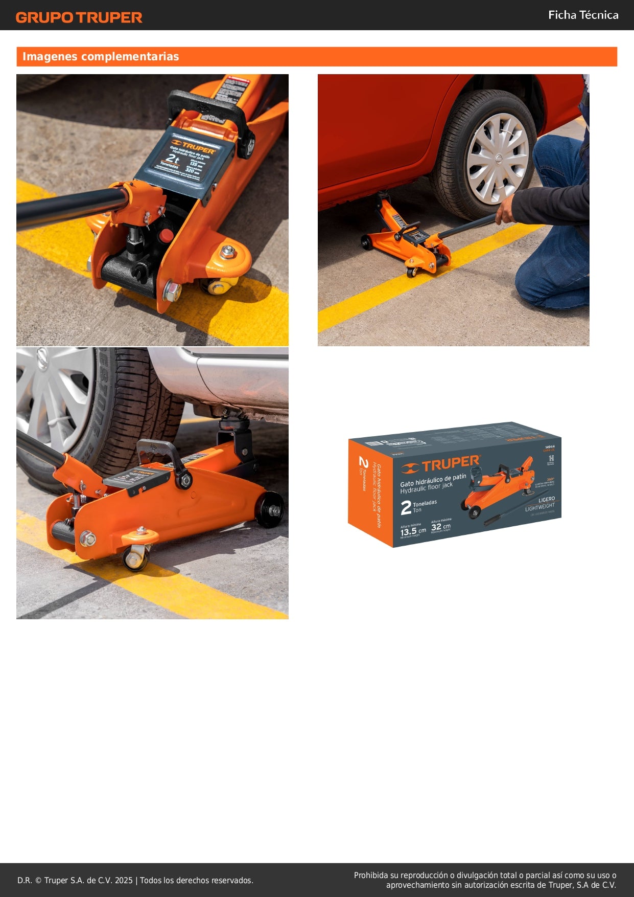 Gato Hidráulico de Patín 2 Toneladas Truper GAPA-2E - Levantamiento Seguro con Ruedas Giratorias y Válvula de Seguridad - 30 Movimientos
