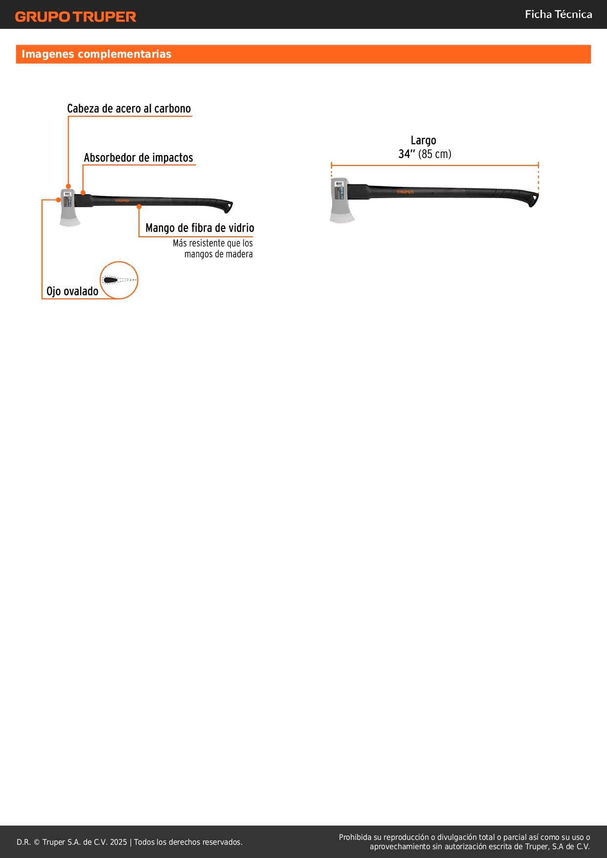 Hacha Michigan Truper 3.5 lb Fibra Vidrio 34" - Corta Madera Tala Árboles Profesional HM-3-1/2F