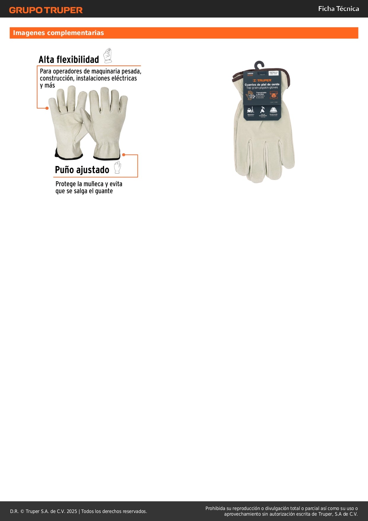 Guantes de Piel de Cerdo TRUPER GU-743 - Protección Industrial Resistente Abrasión para Construcción y Maquinaria