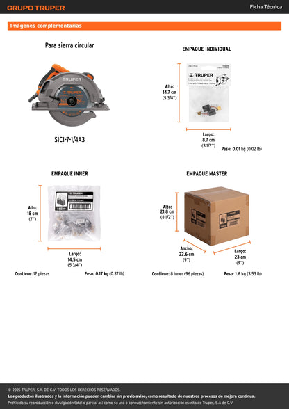 Bolsa con 2 carbones de repuesto para SICI-7-1/4A3, TRUPER